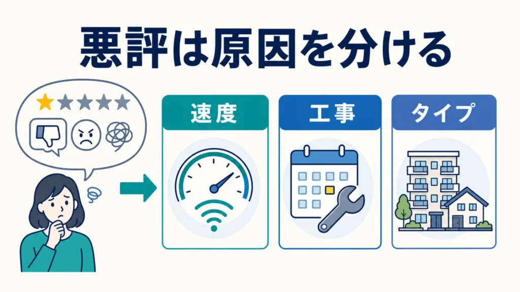 NURO光マンションの評判は悪い？口コミと実測データで検証の要点を整理した図解
