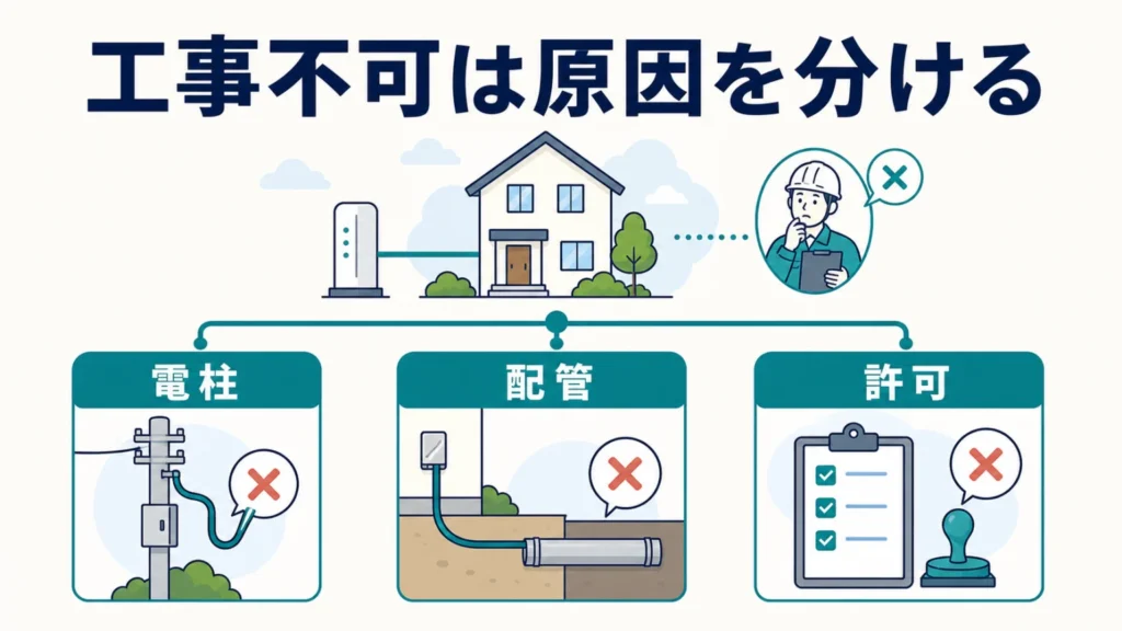 NURO光の工事ができない原因と対処法｜再調査・代替案までの要点を整理した図解