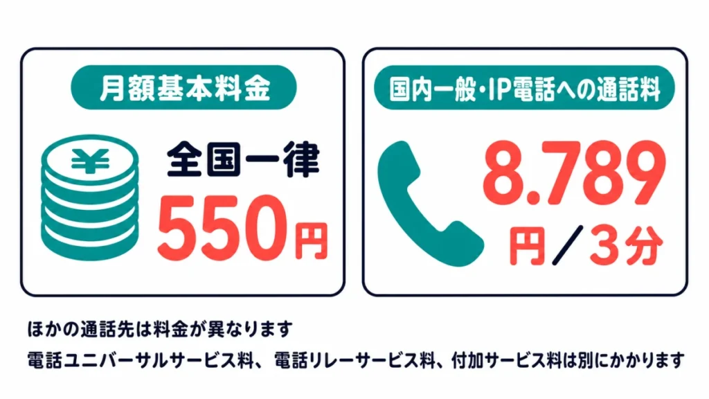 NURO 光でんわの月額基本料金と国内一般・IP電話の通話料を示す図